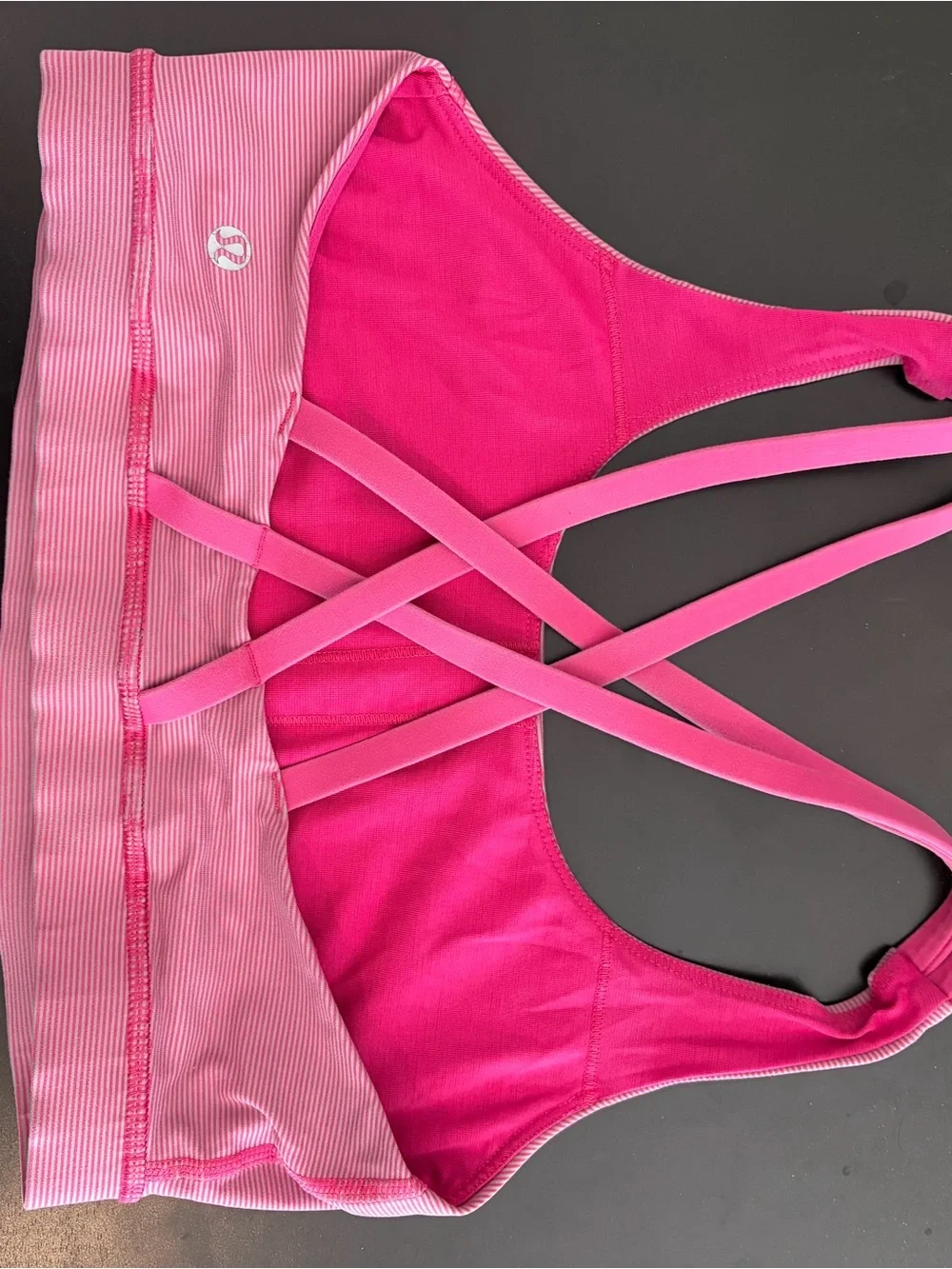 Lululemon Energy Bra Pink Pinstripe With Pink Straps - Size S